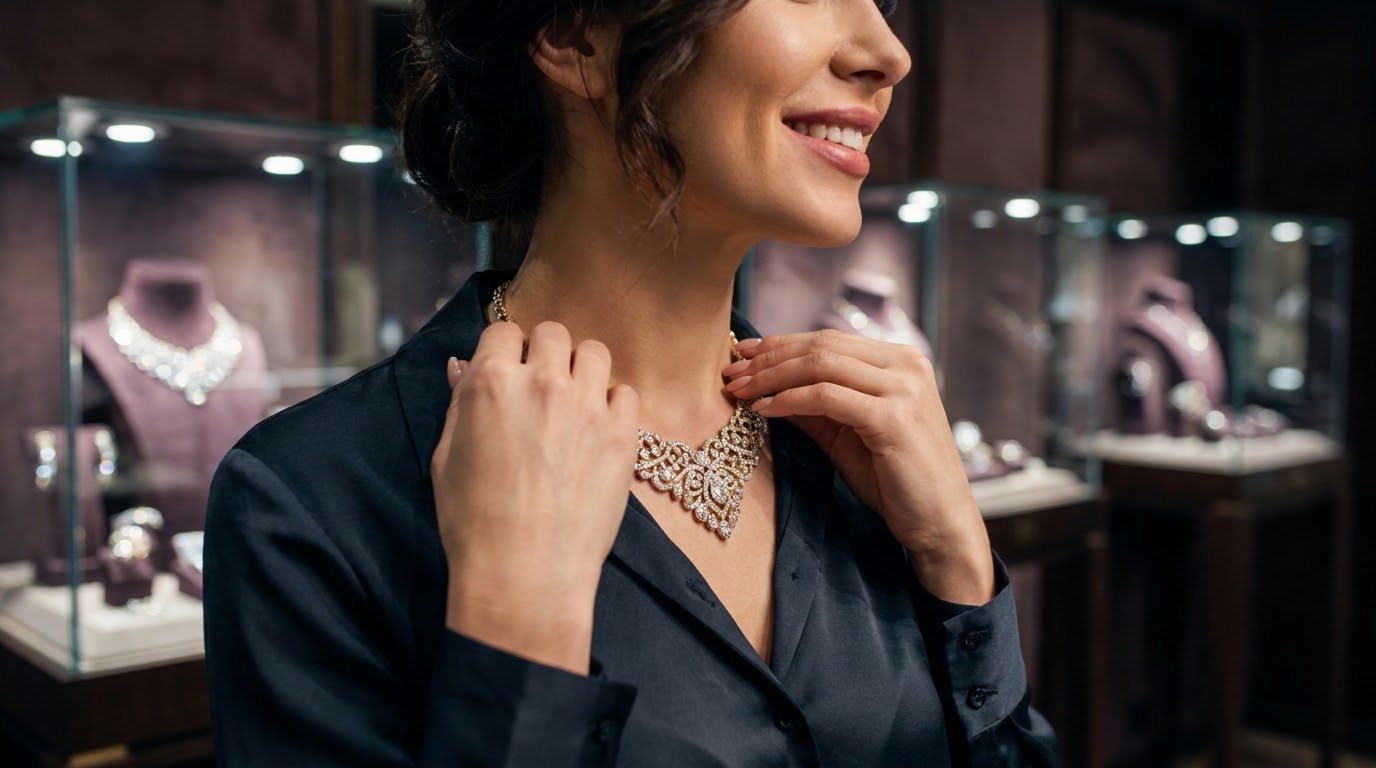 Fine jewelry displayed in a boutique setting